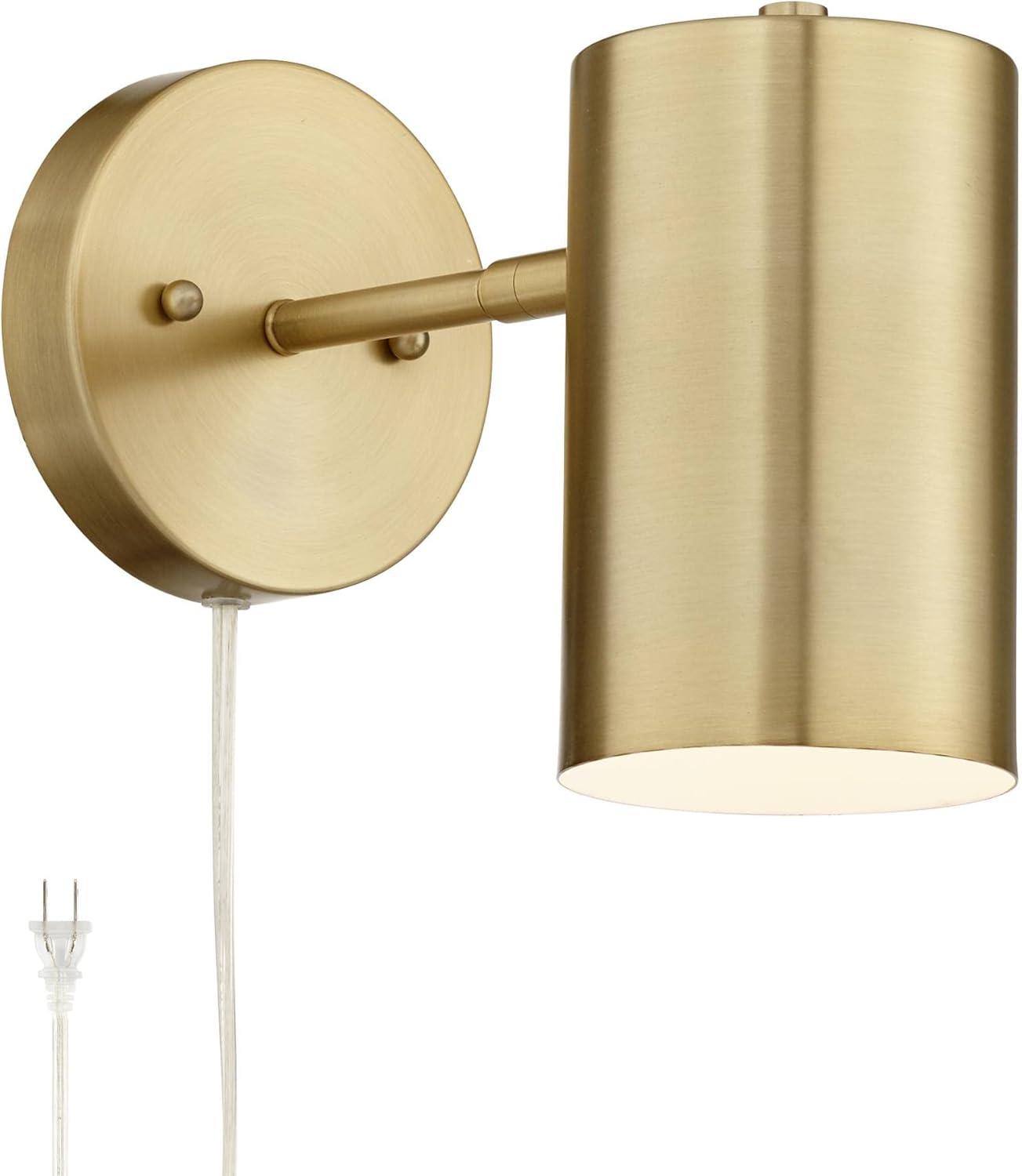 360 Lighting Carla Modern Wall Lamp Polished Brass Plug-in 5" Light Fixture Adjustable Cylinder Down Shade for Bedroom Reading Living Room Hallway