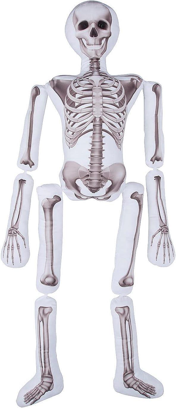 5-Foot White and Gray Plush Skeleton Pillow