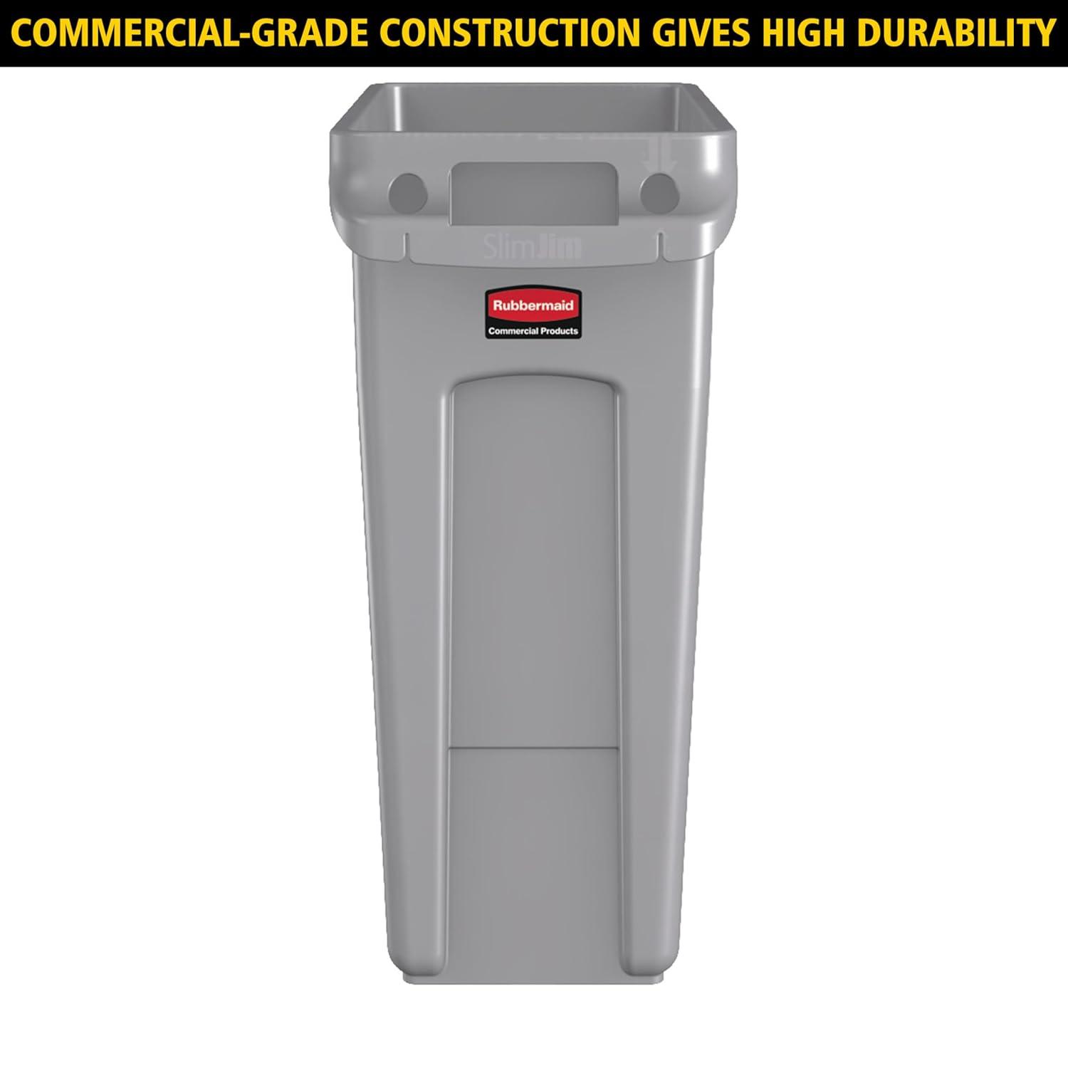 Rubbermaid Commercial Products Slim Jim Plastic Rectangular Trash/Garbage Can/Bin with Venting Channels, 23 GAL, Beige, for Kitchens/Classrooms/Offices/Back of House
