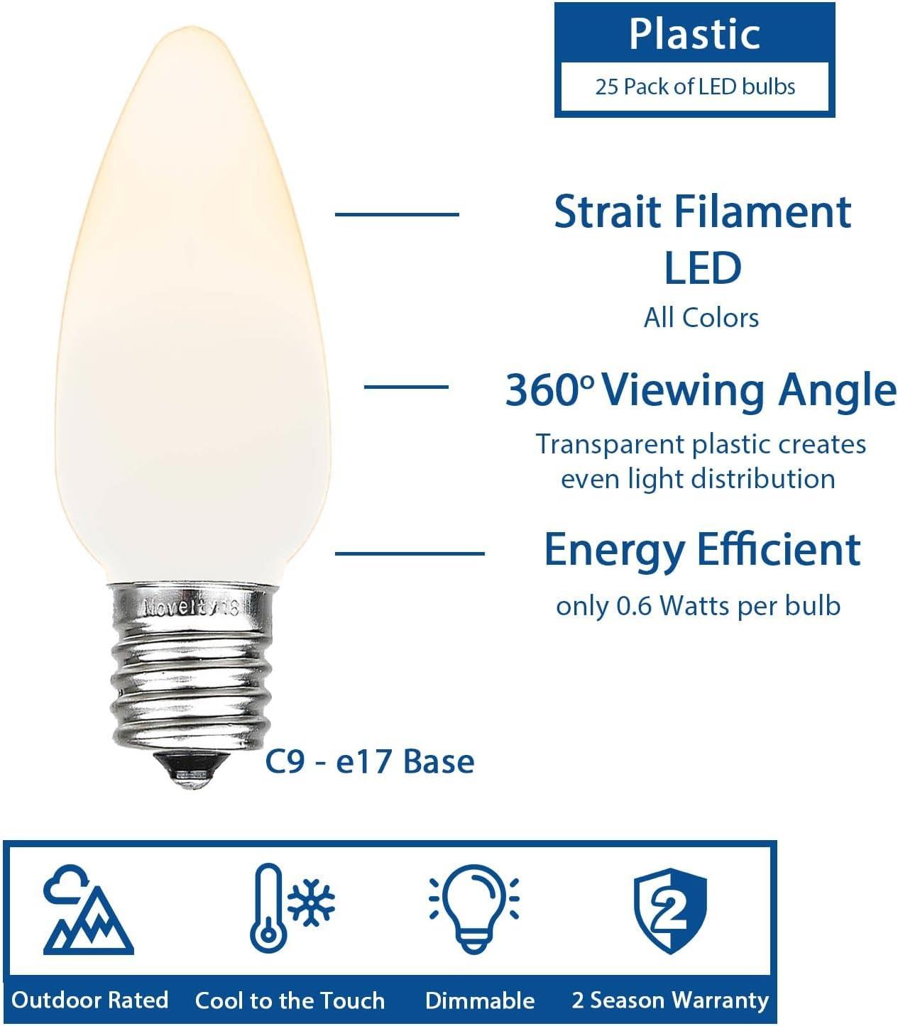 Novelty Lights C9 LED Christmas Multicolor Smooth Plastic Light Set, Green Wire (25 Bulbs, 25 Feet)