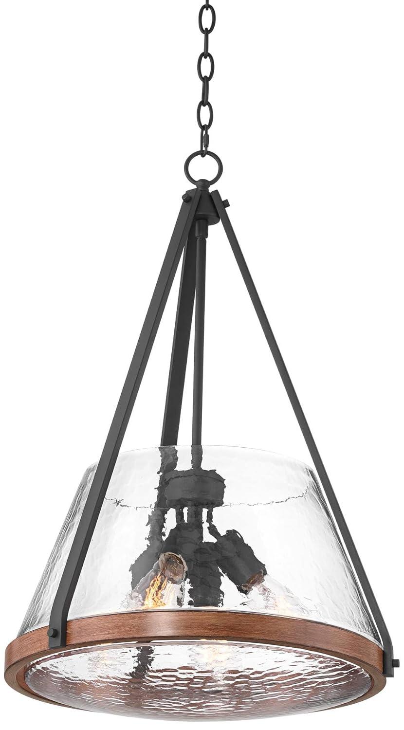 Franklin Iron Works Dana 19 1/2" Farmhouse Rustic Pendant Chandelier Ceiling Light Fixture Dining Room Over Table Hanging 4-Light Black Wood Finish