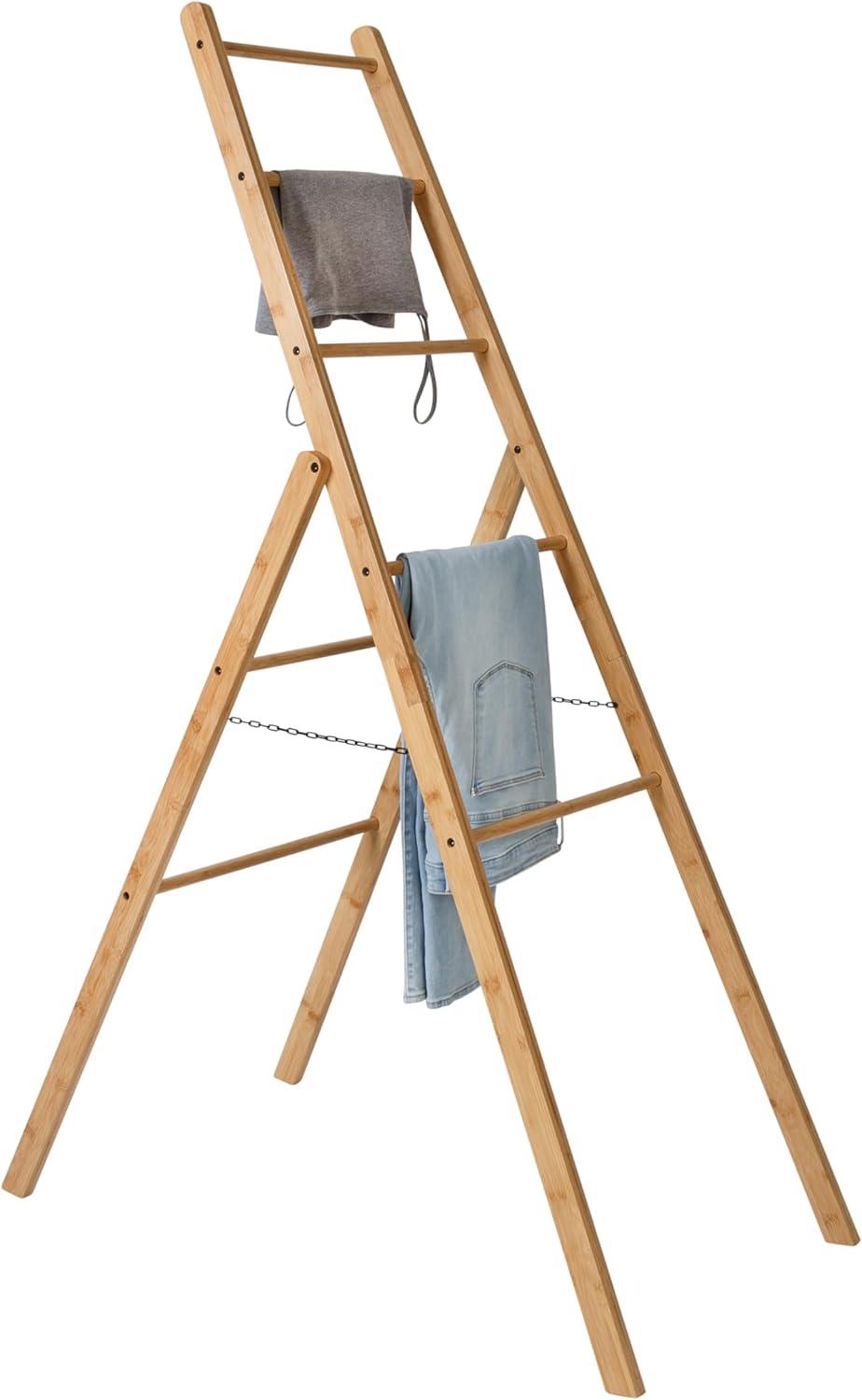 Natural Bamboo Folding Clothes Drying Ladder Rack