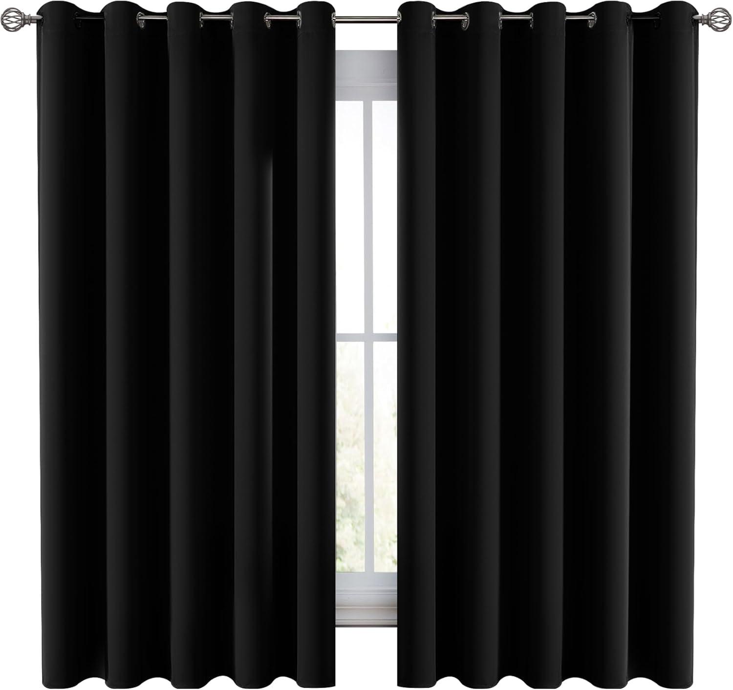 Coodeto Short Blackout Curtains Black, Set of 2, W52 x L63 - Blackout Curtains for Kitchen and Kids Bedroom