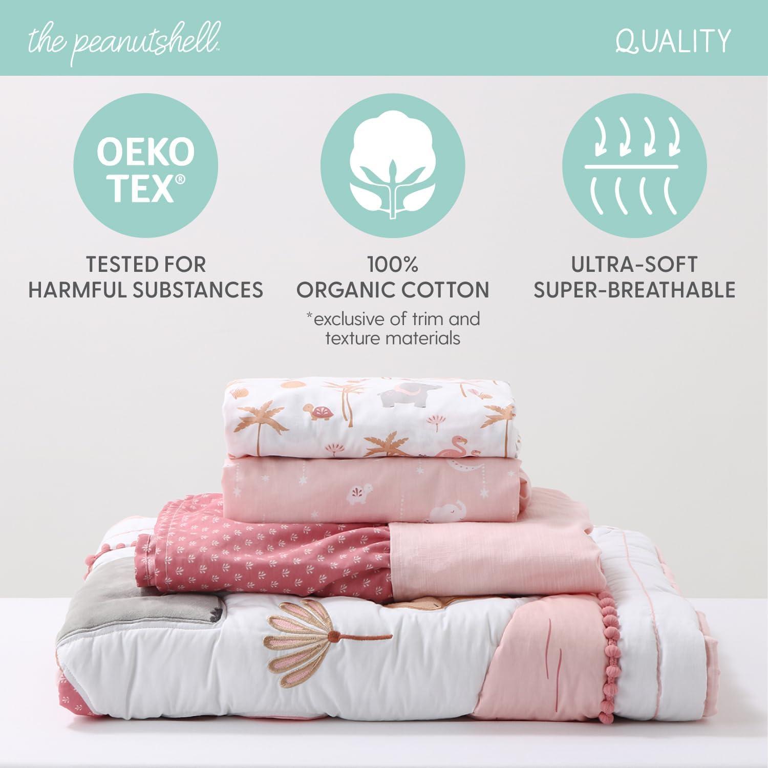 The Peanutshell Organic Cotton Crib Bedding Set for Baby Girls, Safari Oasis, 4 Pieces