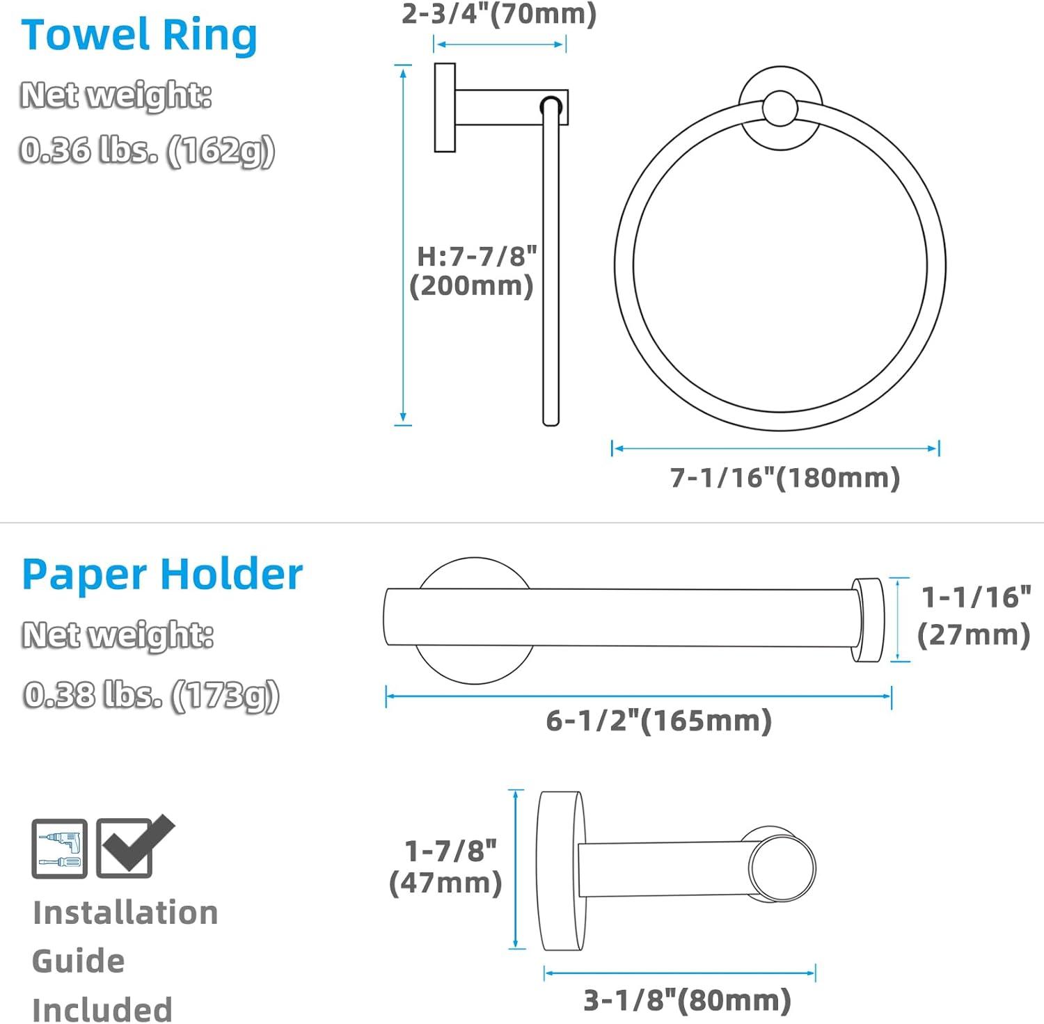 Chihod Toilet Paper Holder & Towel Ring Brushed Gold Hand Towel Holder 2-Pieces Bathroom Accessories Towel Rack Wall Mounted Bathroom Hardware Set Stainless Steel C38