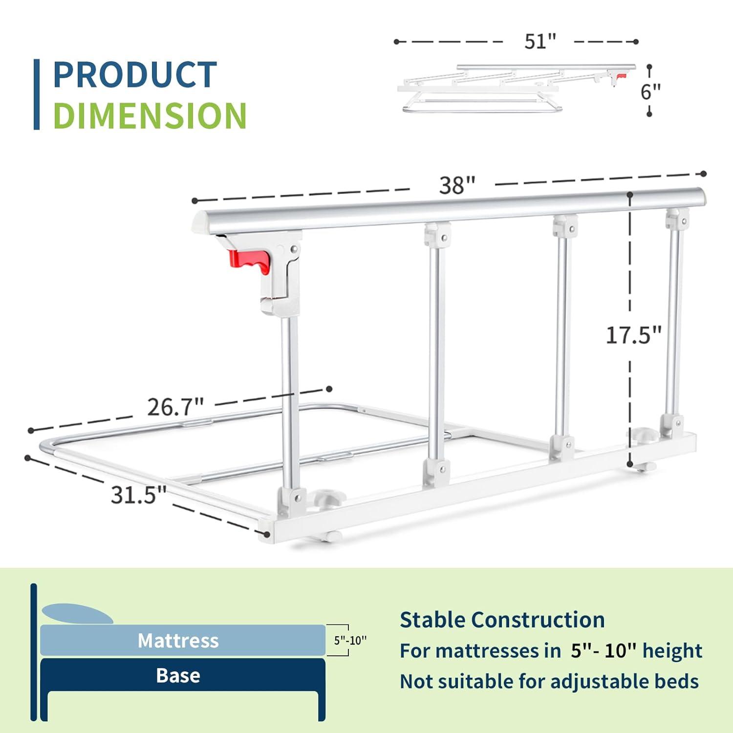 Bed Rails for Elderly Adults Safety, Folding Bedside Assist Rail Handle, Fall Prevention Safety Hand Guard Grab for Seniors & Surgery Patients, Fit King, Queen, Full, Twin(Tool-Free Assembly)