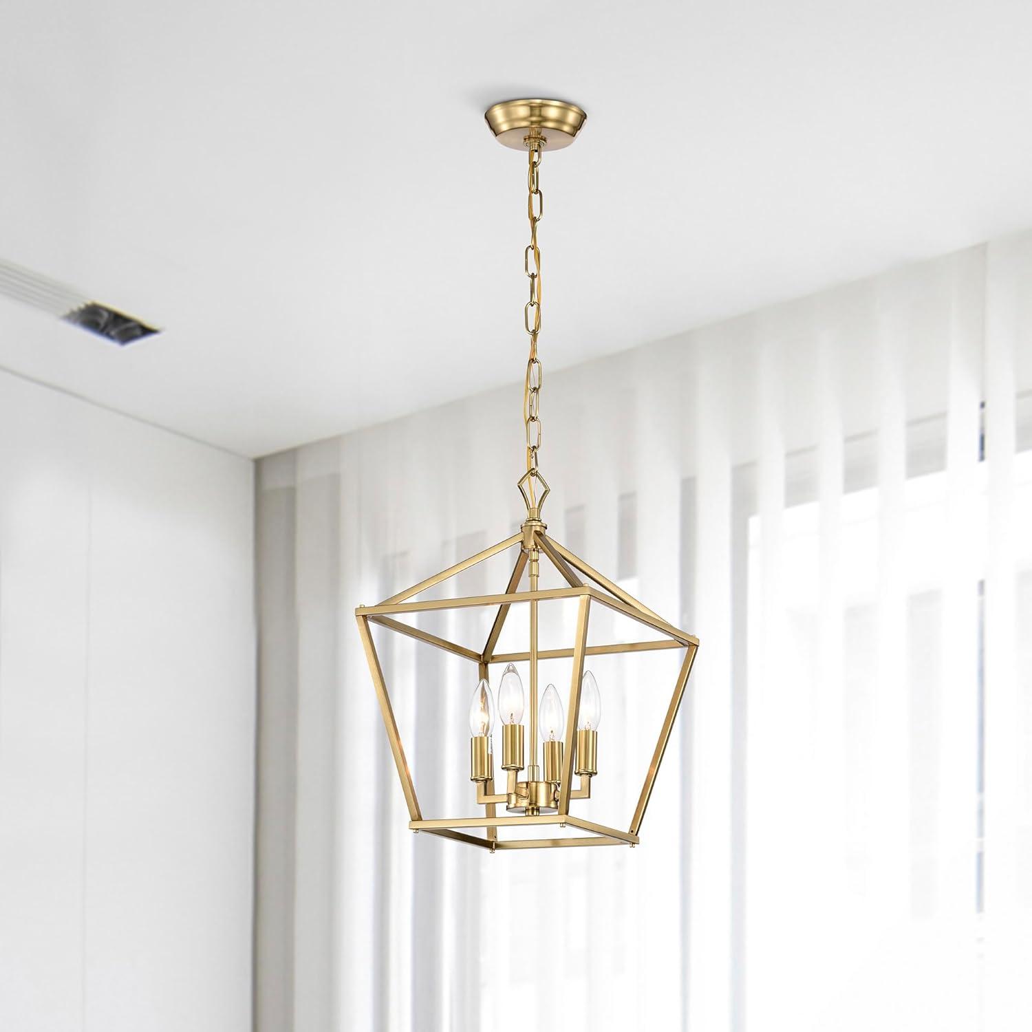 Gold Geometric Lantern Pendant Light with Glass Shades