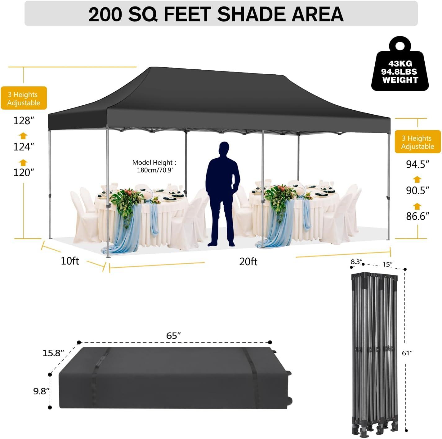 COBIZI Canopy Tent 10X20 Pop up Hollow Tent with 6 Removable Side Walls,Outdoor Event Party Canopy,Instant Portable,Suitable for Parties,Weddings,Camping and Beaches,with Wheeled Bag,Black