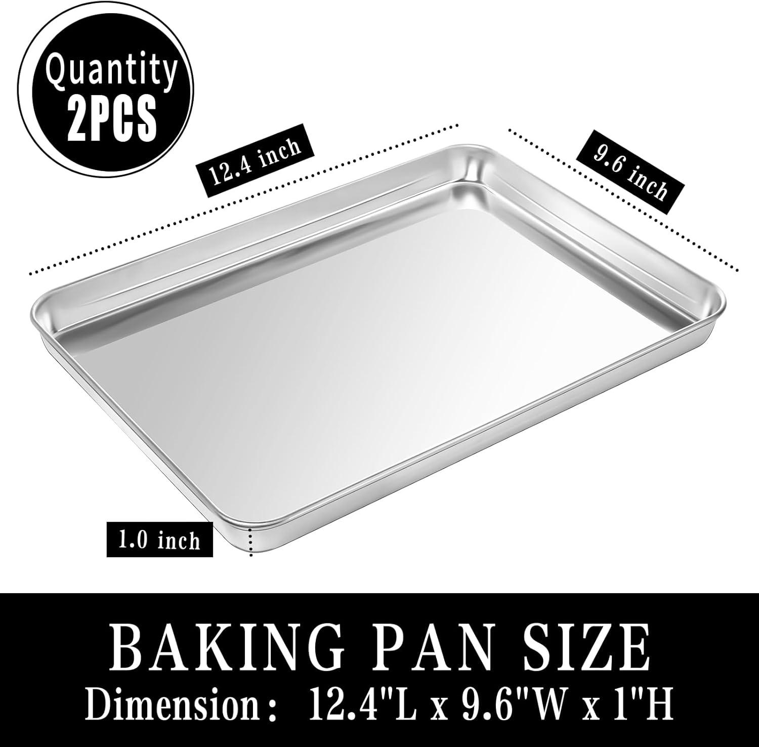 Stainless Steel Baking Sheet Set of 2, Yayun Cookie Sheet Metal Baking Pan Oven Tray, 10 x 8 x 1 Inch,Non Toxic & Heavy Duty, Rust Free & Mirror Finish, Easy Clean & Dishwasher Safe