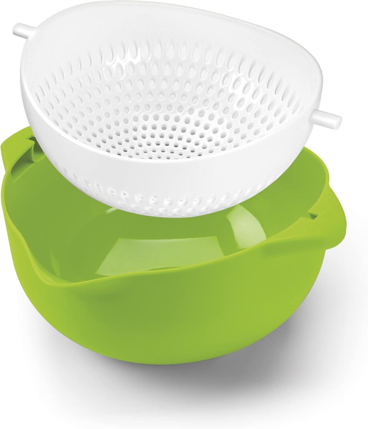 Green and White 5 Qt Swing Basket Colander