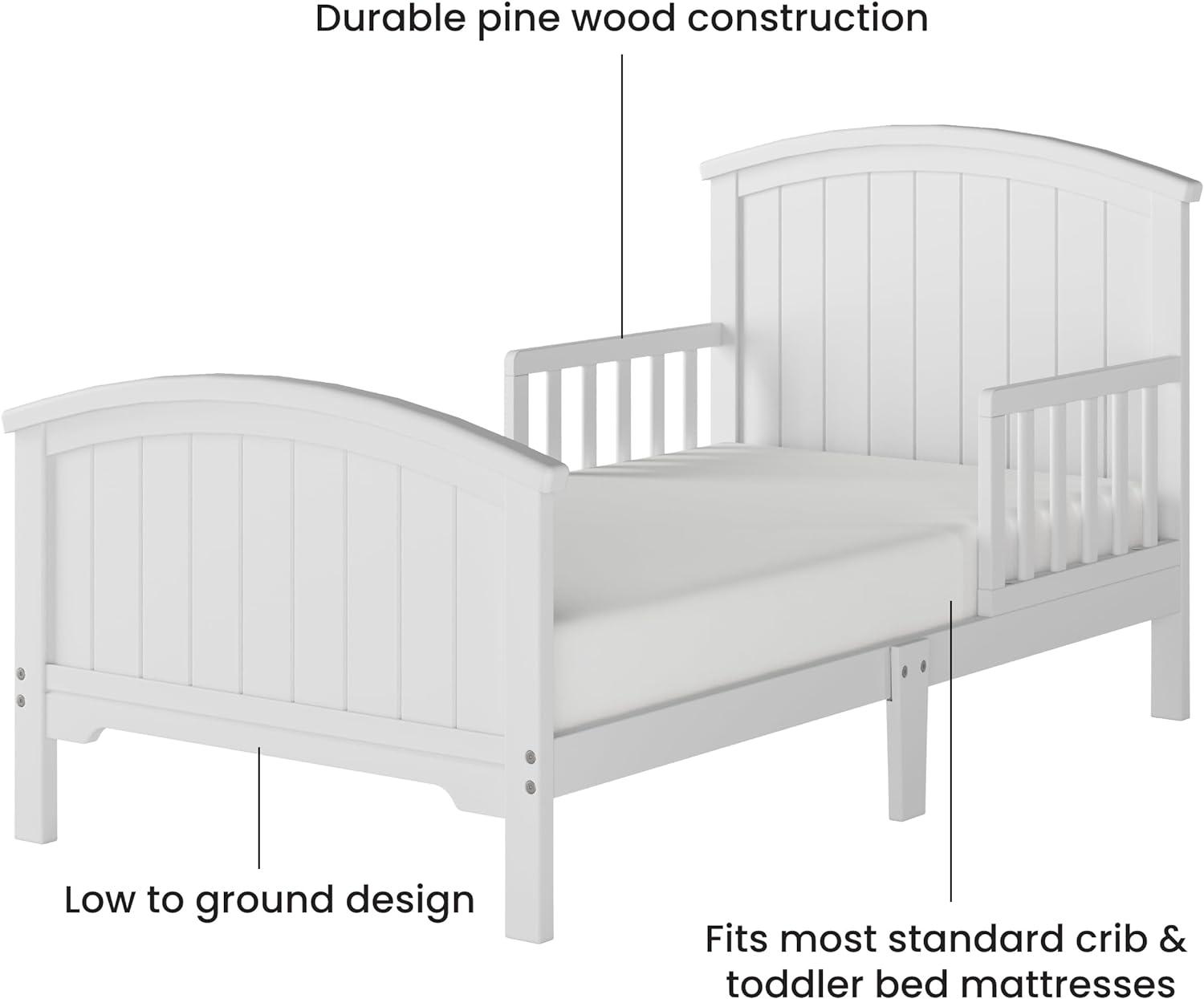 Matte White Pine Wood Toddler Bed with Headboard