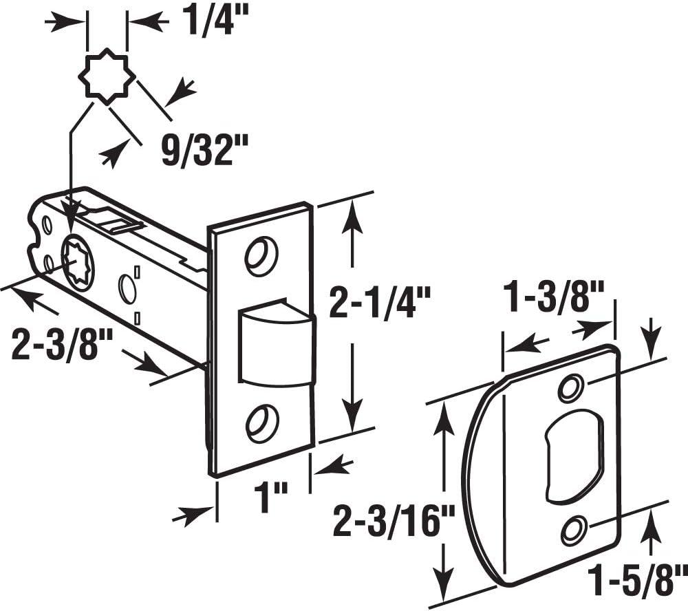 Passage Door Latch, 9/32 in. and 1/4 in. Square Drive, Steel, Brass Finish