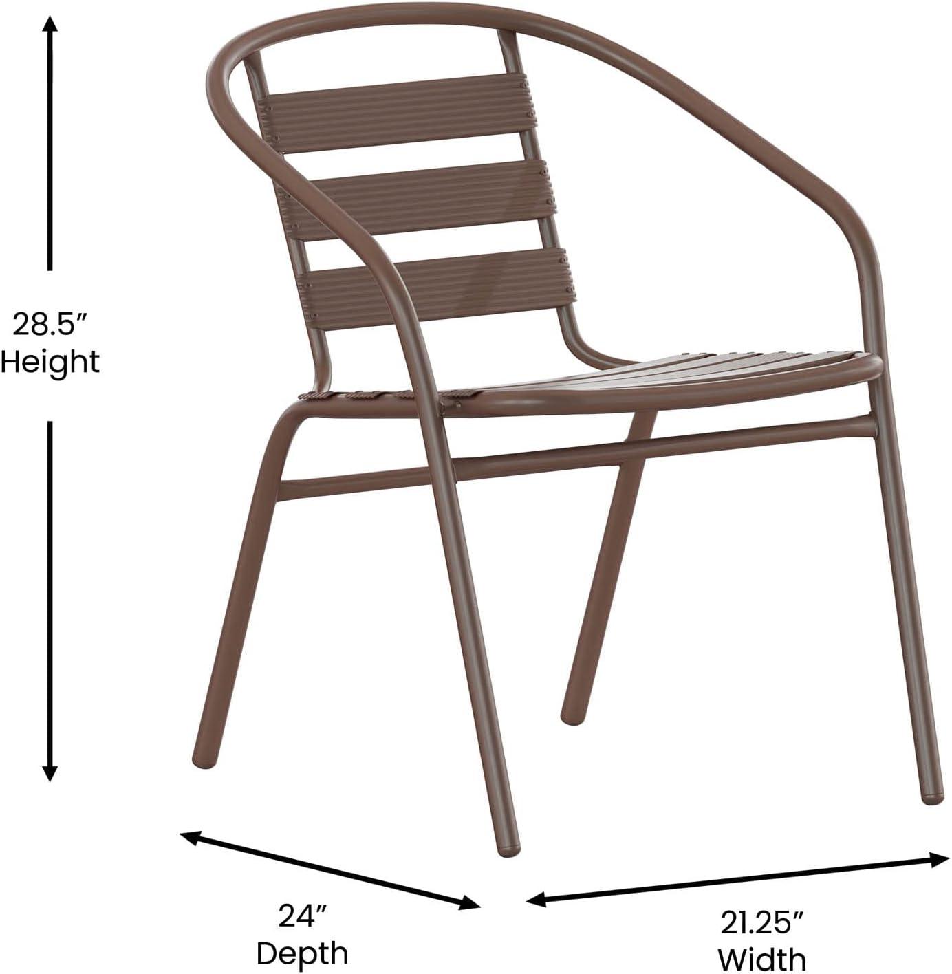 Bronze Metal Stackable Outdoor Dining Chair with Slats