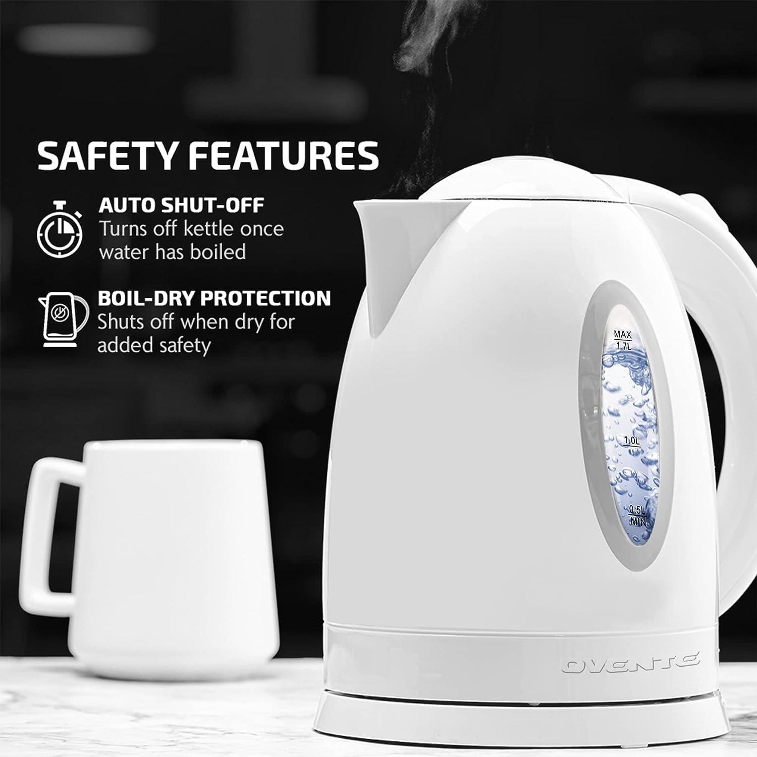 White 1.7L BPA-Free Cordless Electric Kettle with Auto Shut-Off