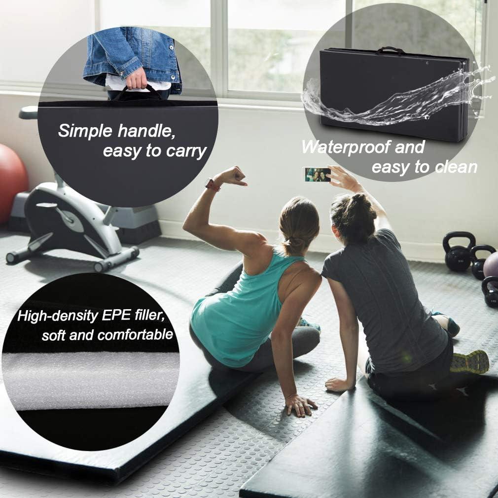 Gymnastics Tumbling Mats Portable Gymnastics Mat Foldable Tumbling Mat 4'x8/2'x6' PU Leather Exercise Mat Yoga Mat with Carrying Handles for home Workout outdoor Yoga Gymnastics