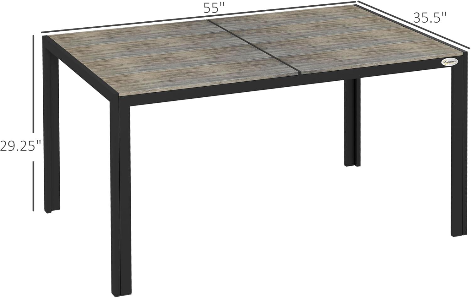 Outsunny Outdoor Dining Table for 6 People, Aluminum Rectangular Patio Table with Faux Wood Tabletop for Backyard, Lawn, 55" x 35.5", Gray