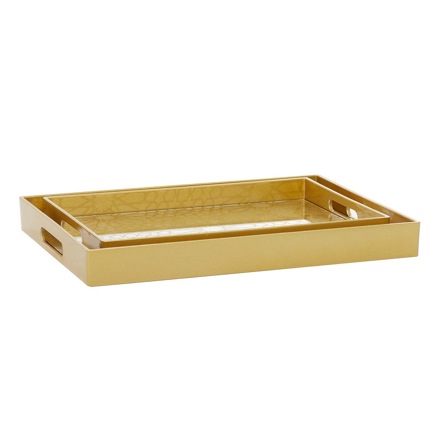 CosmoLiving by Cosmopolitan Plastic Mirrored Geometric Decor Gold Tray Set