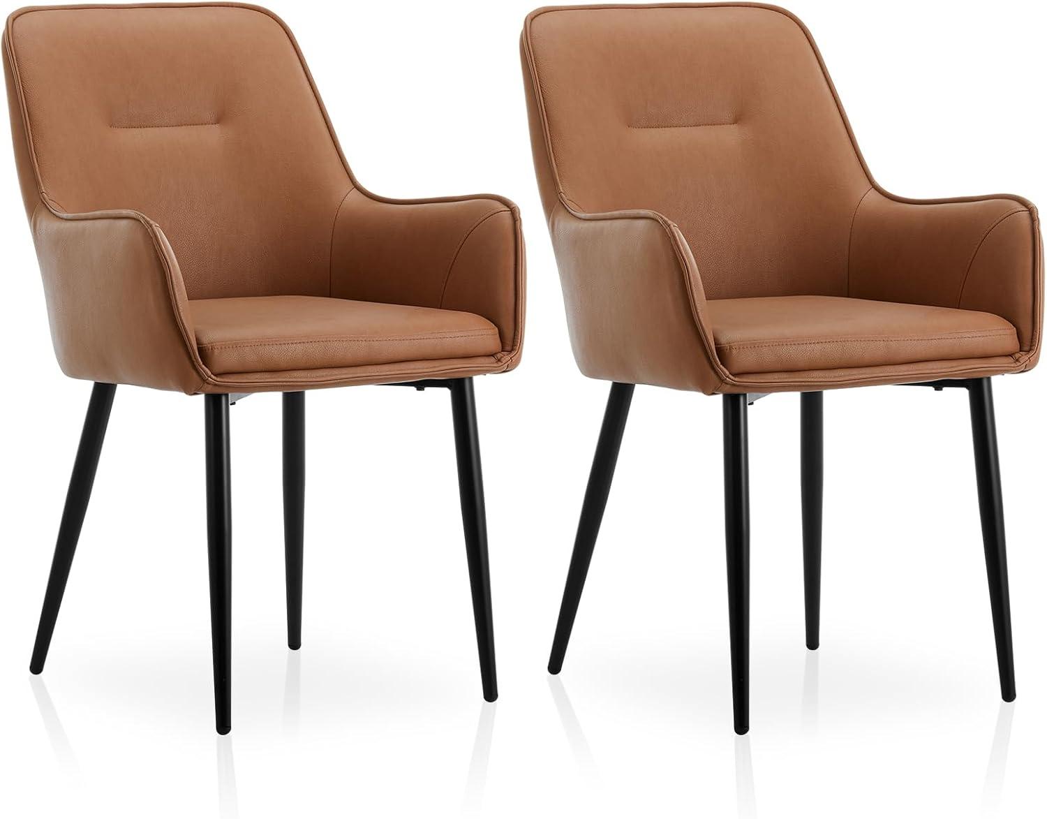 Clipop Ergonomic Faux Leather Upholstered Dining Chairs Set of 2, Padded Seat for Kitchen,Brown&Gray