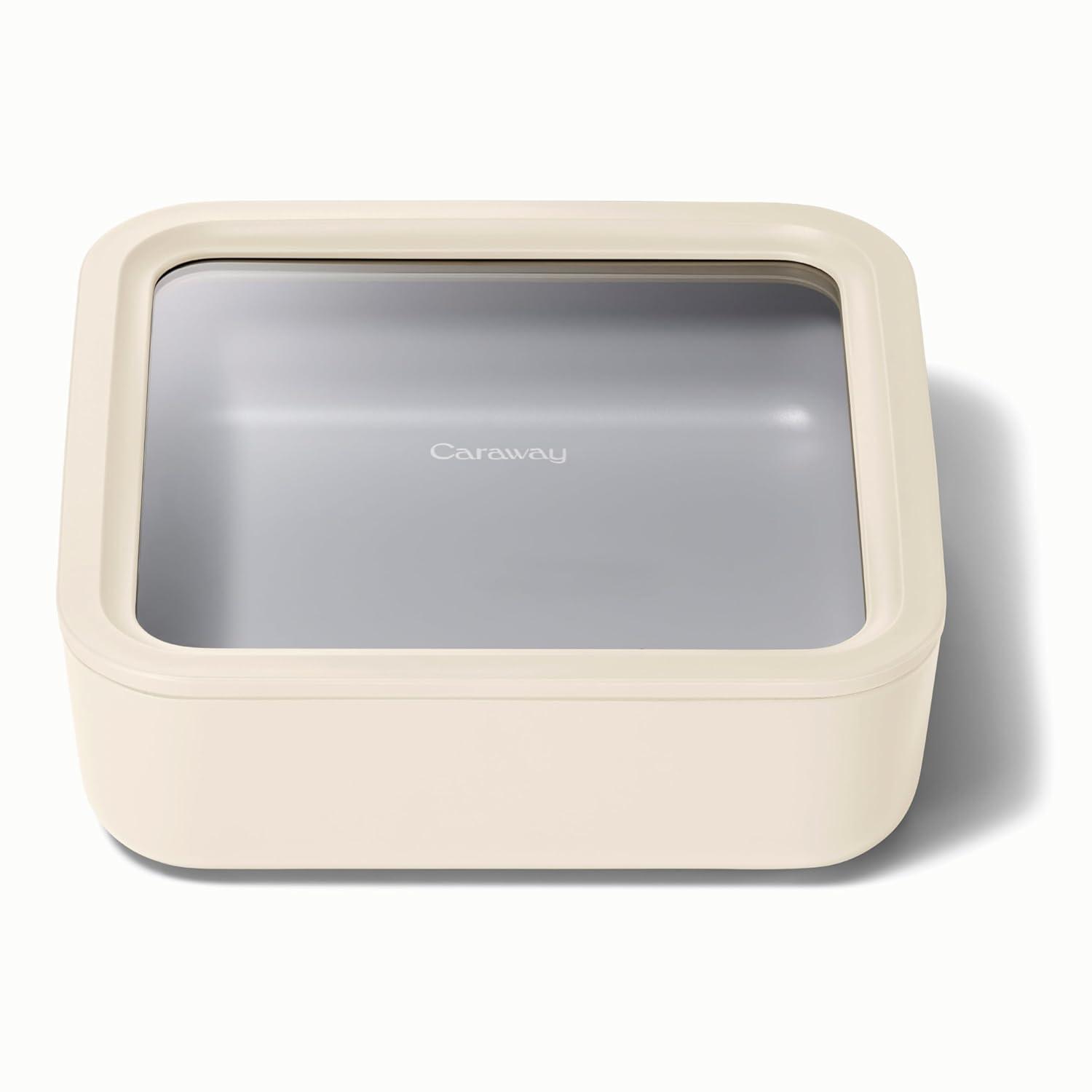 Caraway Home Cream 10-Cup Square Glass Food Storage Container with Lid