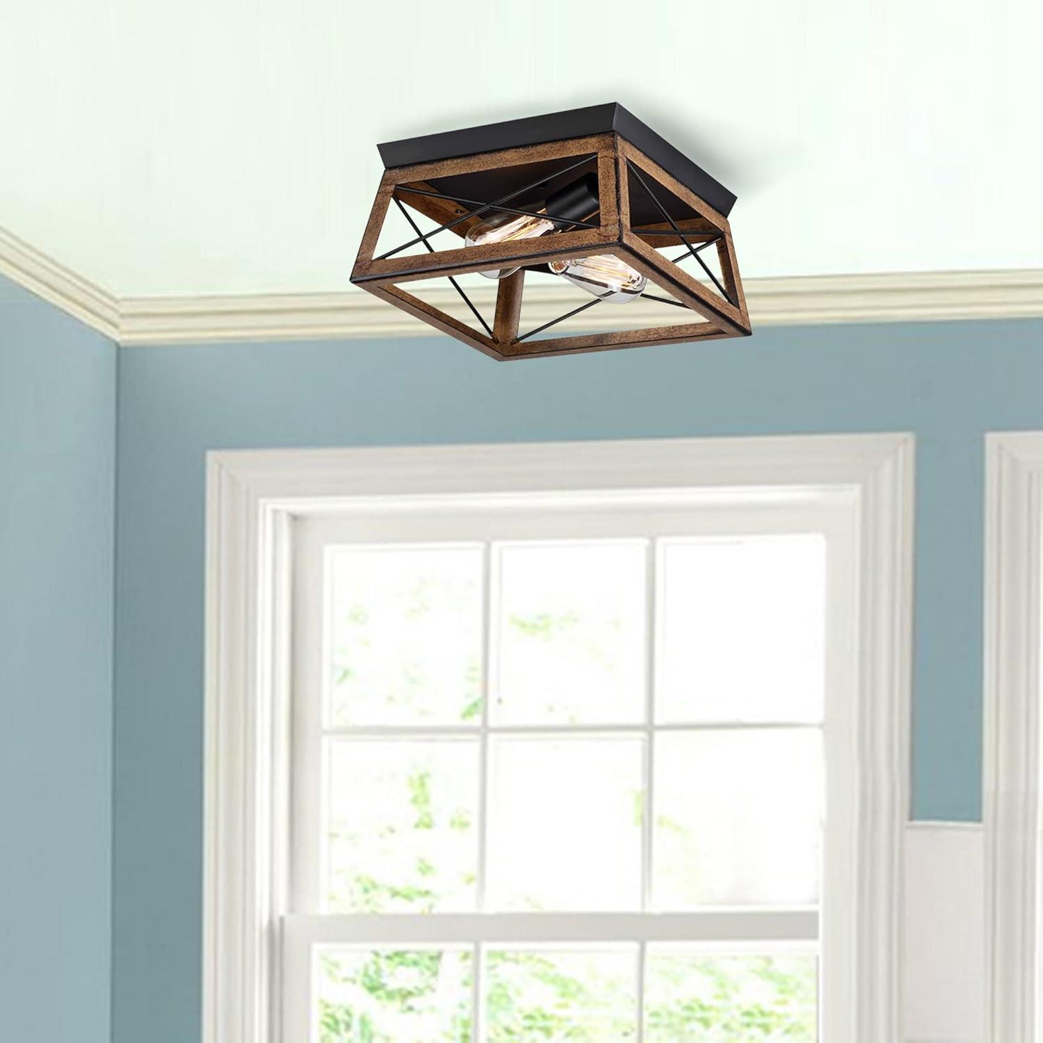 2-Light Farmhouse Close to Ceiling Light Fixture, Flush Mount Ceiling Light for Kitchen, Dining Room, Living Room, Hallway