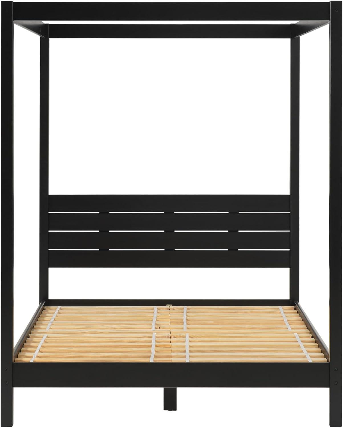 Walker Edison Minimalist Solid Wood Canopy Full Bed, Black