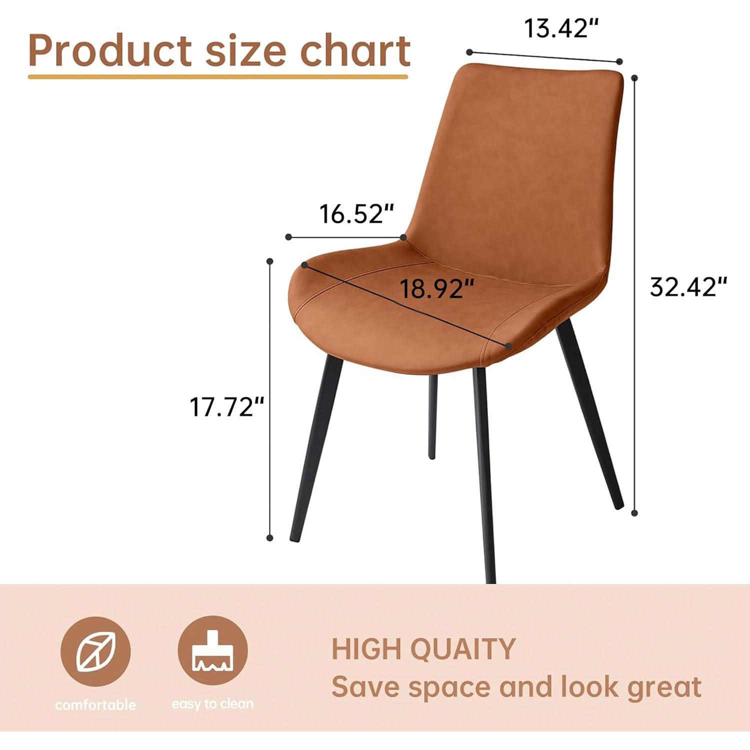 Chairs Set of 4, Modern Kitchen Dining Room Chairs, Upholstered Dining Accent Side Chairs in Faux Leather Cushion Seat and Sturdy Metal Legs (Set of 4 Brown Chairs)