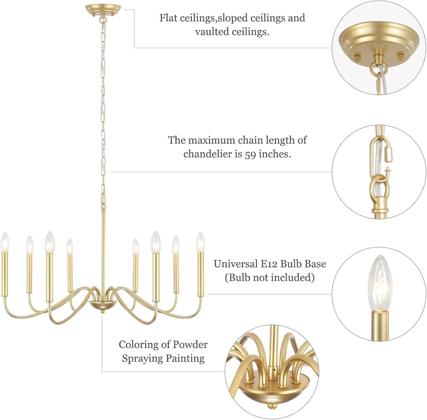 Generies Antique Gold Farmhouse Chandelier, 8 Light Rustic Lighting Fixture Modern Industrial Candle Ceiling Light for Dining Room, Bedroom, Foyer, Living Room, Kitchen Island, Entryway