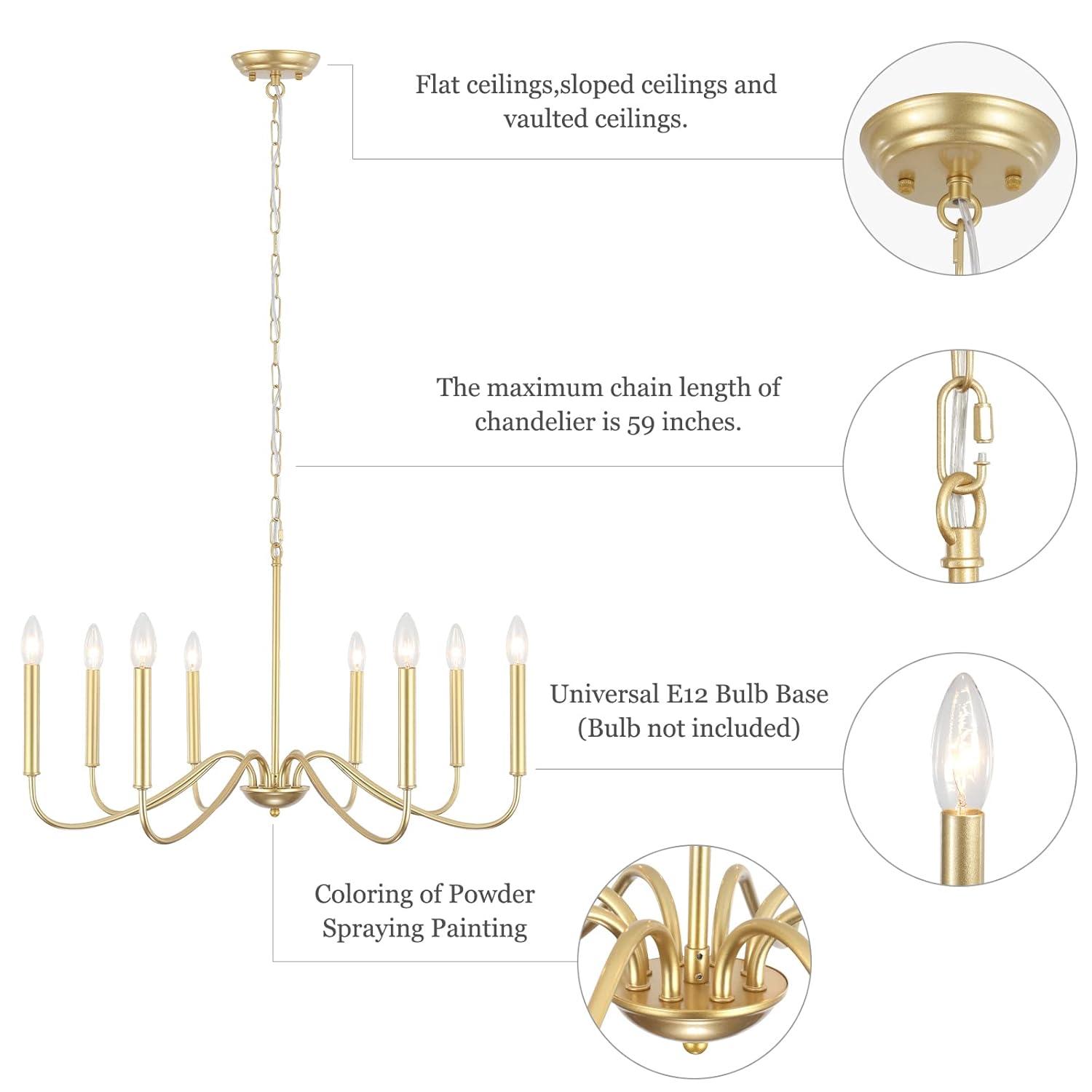 Generies Antique Gold Farmhouse Chandelier, 8 Light Rustic Lighting Fixture Modern Industrial Candle Ceiling Light for Dining Room, Bedroom, Foyer, Living Room, Kitchen Island, Entryway