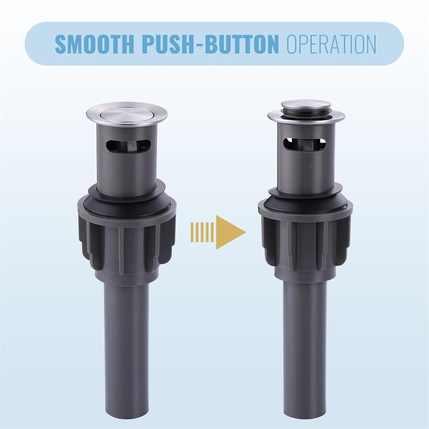 Pop Up Stopper Bathroom Sink Drain with Overflow Vessel Sink Drain for Bathroom Brushed Nickel Pop Up Drain Stopper Anti Clog Strainer Assembly with Strainer Lavatory Vanity Vessel Pop Up Stopper