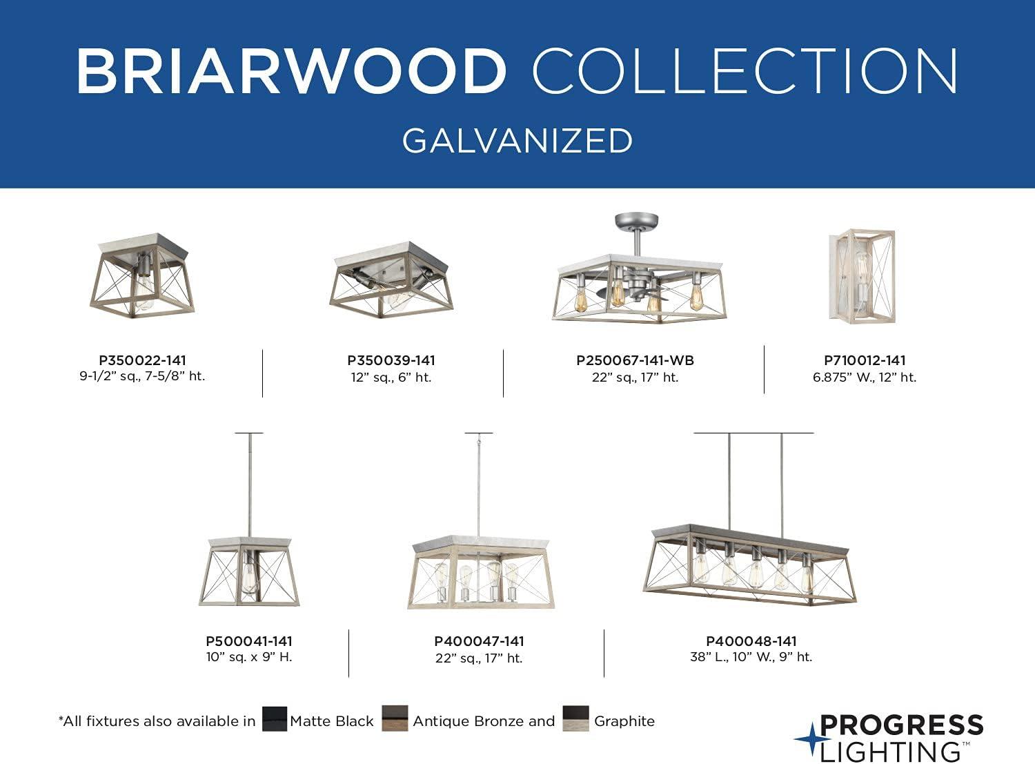 Progress Lighting Briarwood 1-Light Wall Sconce, Galvanized Steel, X-Brace Design, Faux Wood Frame
