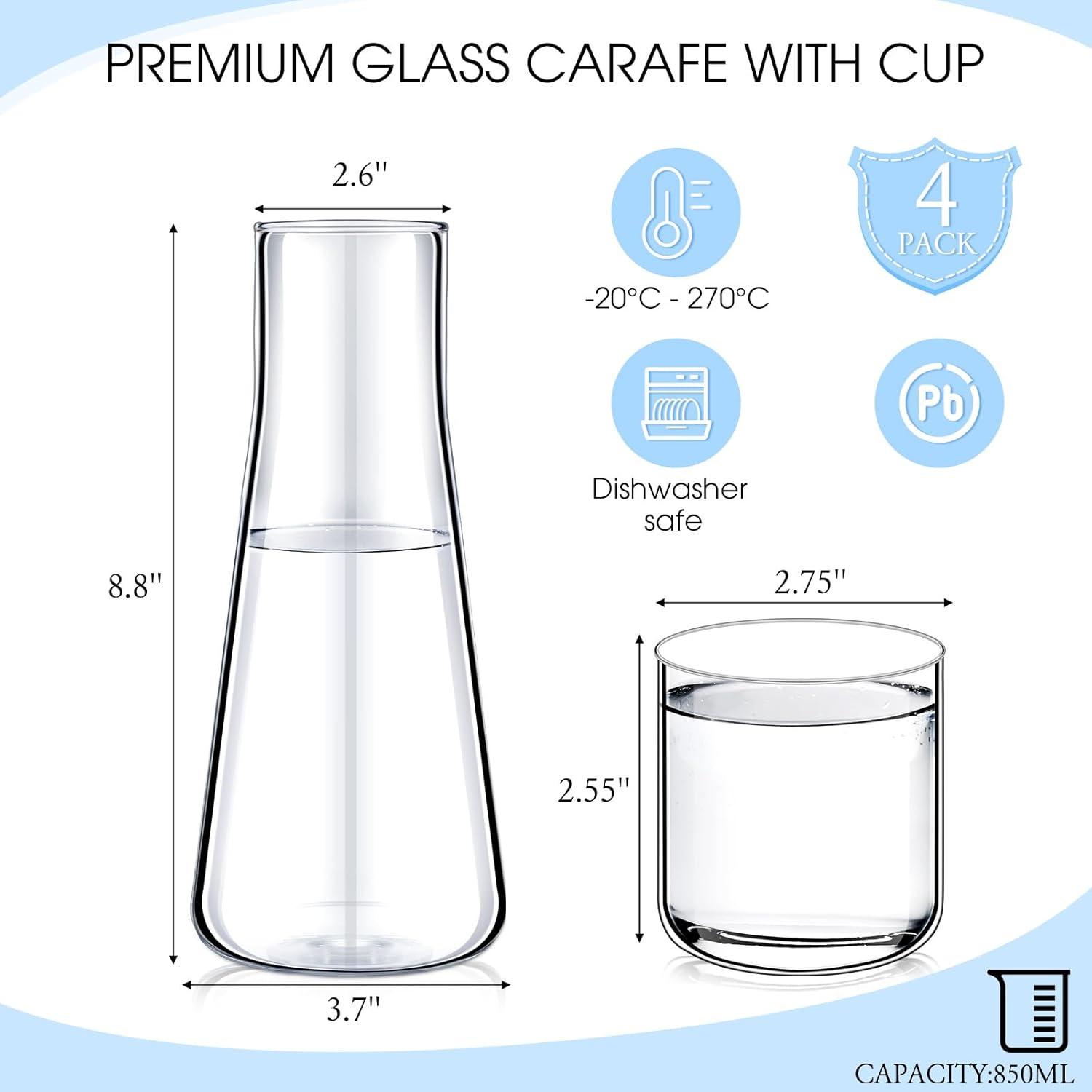 The Geek Galleria Clear Bedside Water Carafe Set with Tumbler Glass 25 oz/750ml