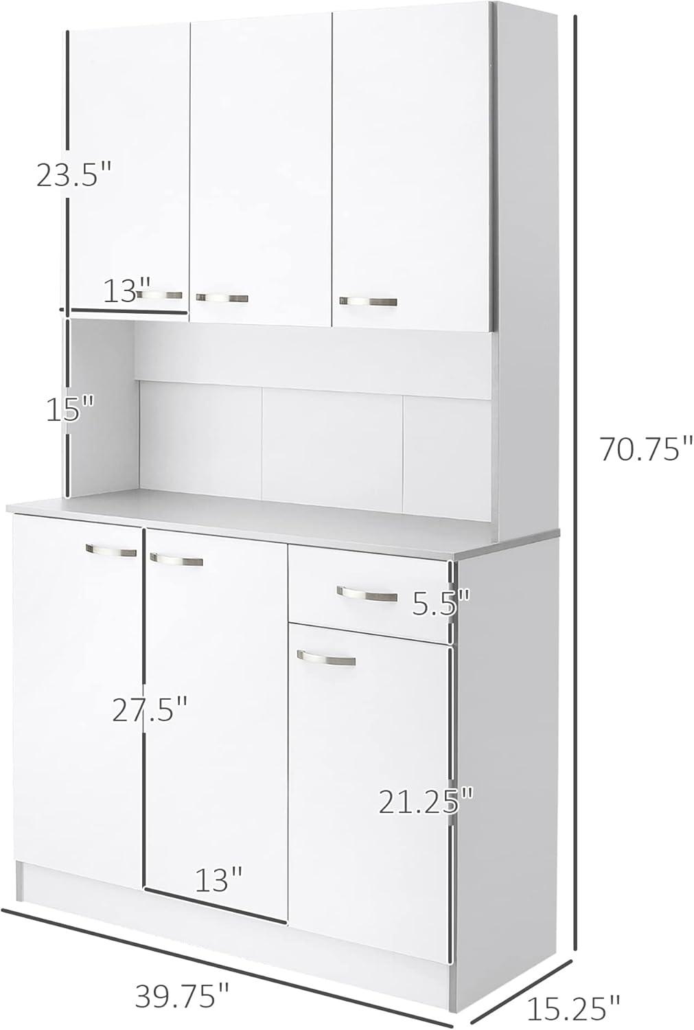 HOMCOM 71" Freestanding Buffet with Hutch, Kitchen Storage Cabinets, Pantry with 6 Doors, 3 Adjustable Shelves, and Drawer for Living Room, White