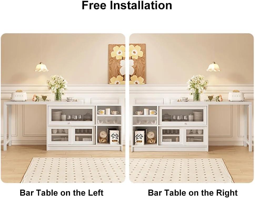 47" White Storage Sideboard Cabinet Extendable Wood Buffet Foldable Dining Table