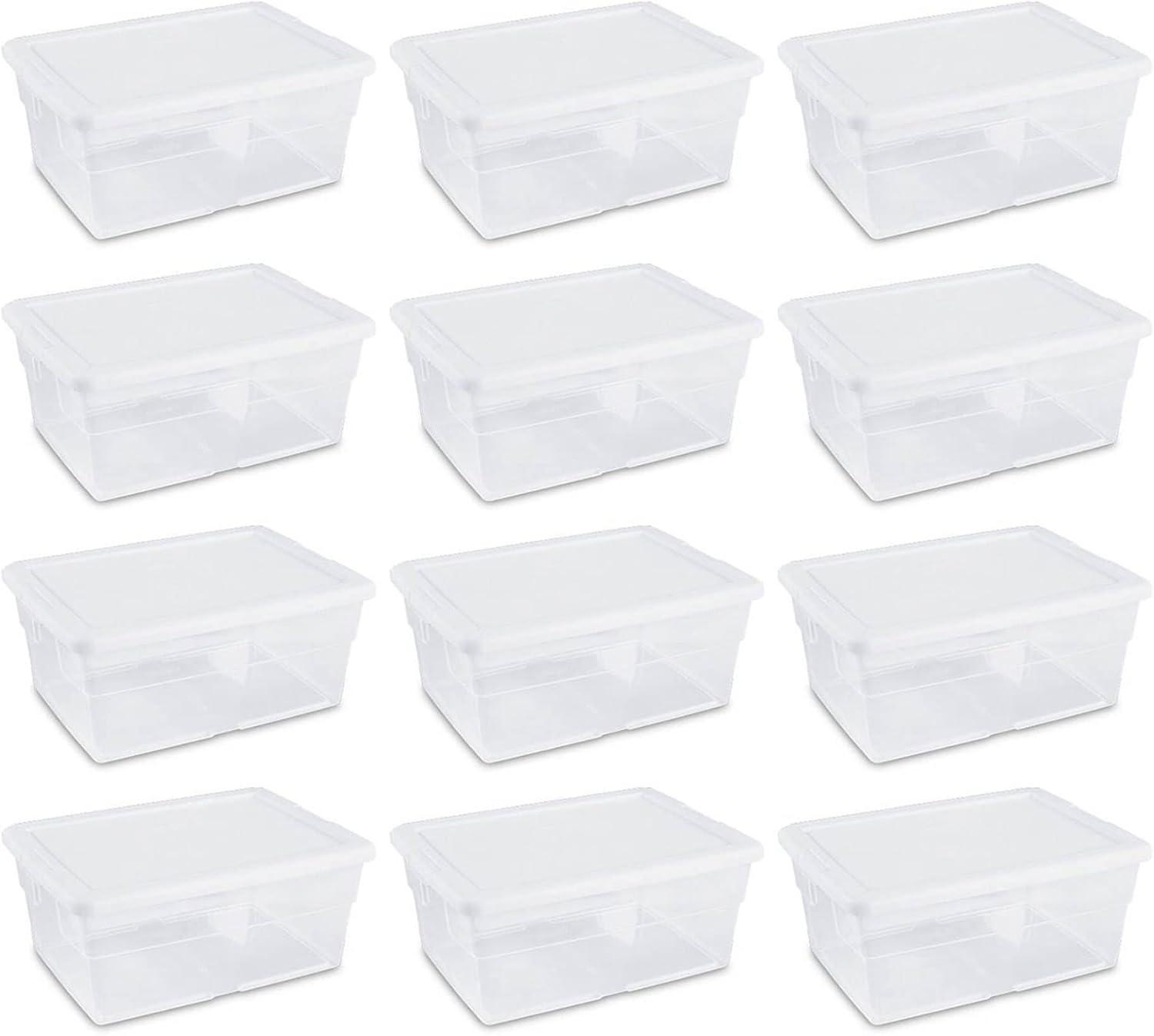 Sterilite 16 Qt Clear Plastic Secure Latching Storage Containers, 12 Pack & 6 Quart Lidded Storage Tote for Home and Office Organization, 24 Pack