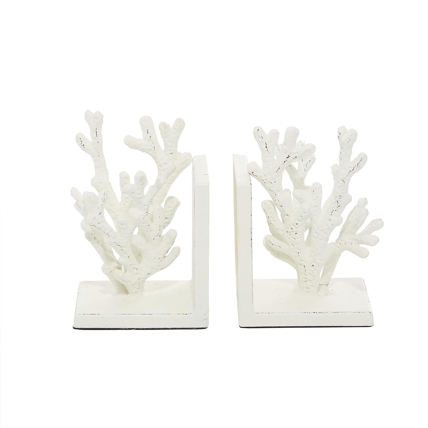 DecMode 5" Coral White Metal Bookends (Set of 2)