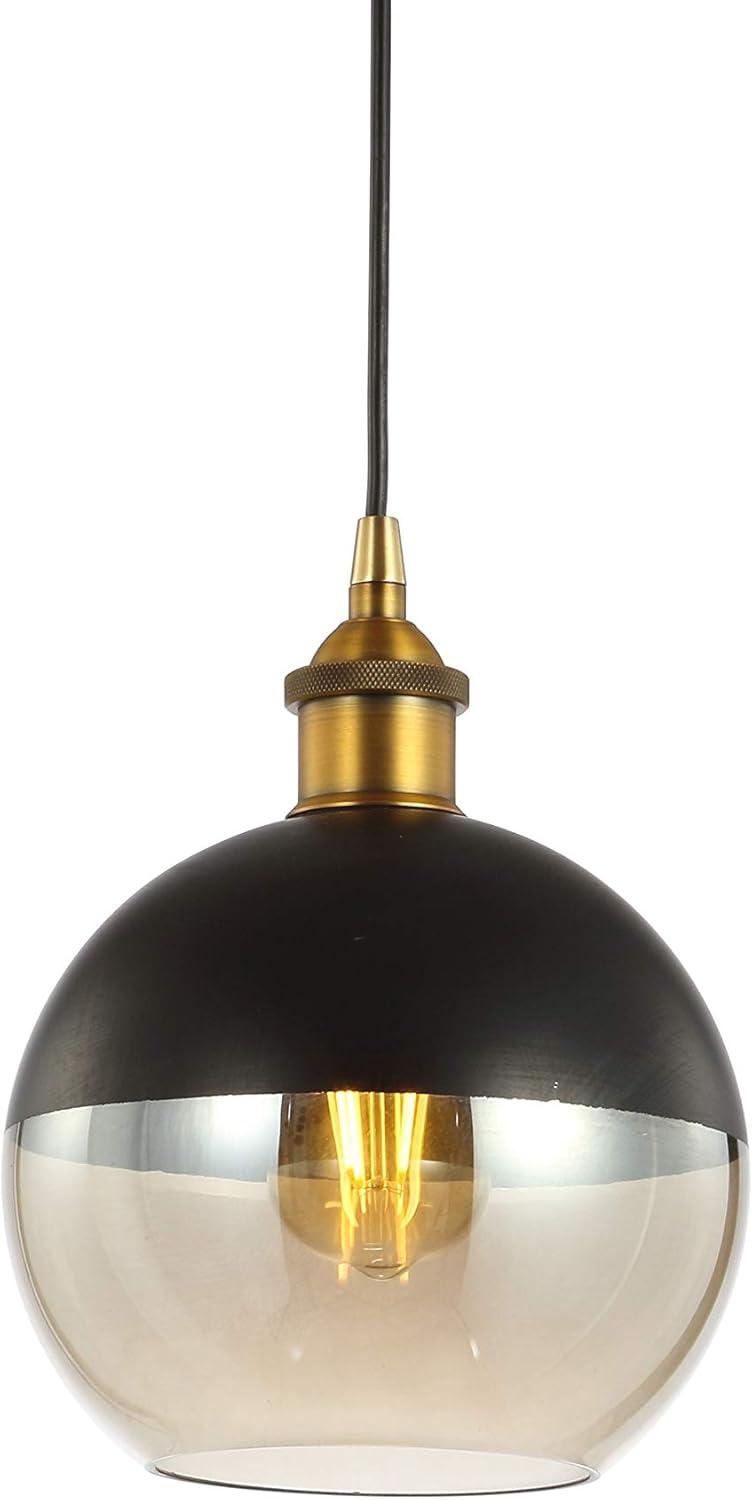 Nixon 7.5" 1-Light MidCentury Modern Metal/Glass Adjustable Drop Globe LED Pendant, Brass Gold/Black