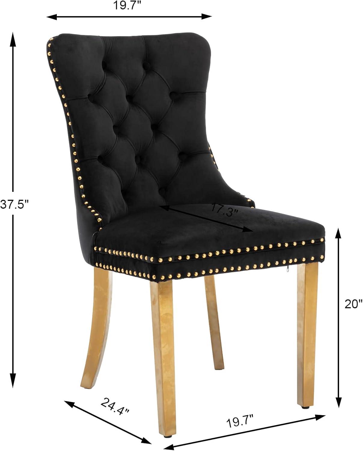 ODUSE-DAILY Black Velvet Dining Chairs Set of 4, Kitchen & Dining Room Chairs, Nailheads Tufted, Sillas De Comedor, Fabric Upholstered, Golden Metal Legs (Black, 4 Pcs)