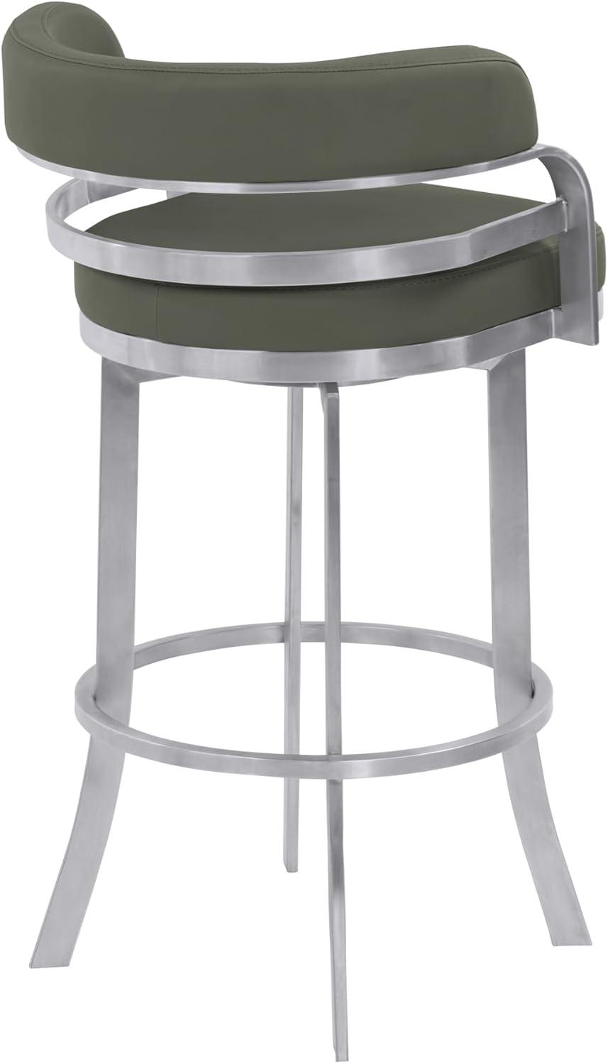 Armen Living Indoor Prinz 30" Bar Height Swivel Black Faux Leather and Brushed Stainless Steel Bar Stool