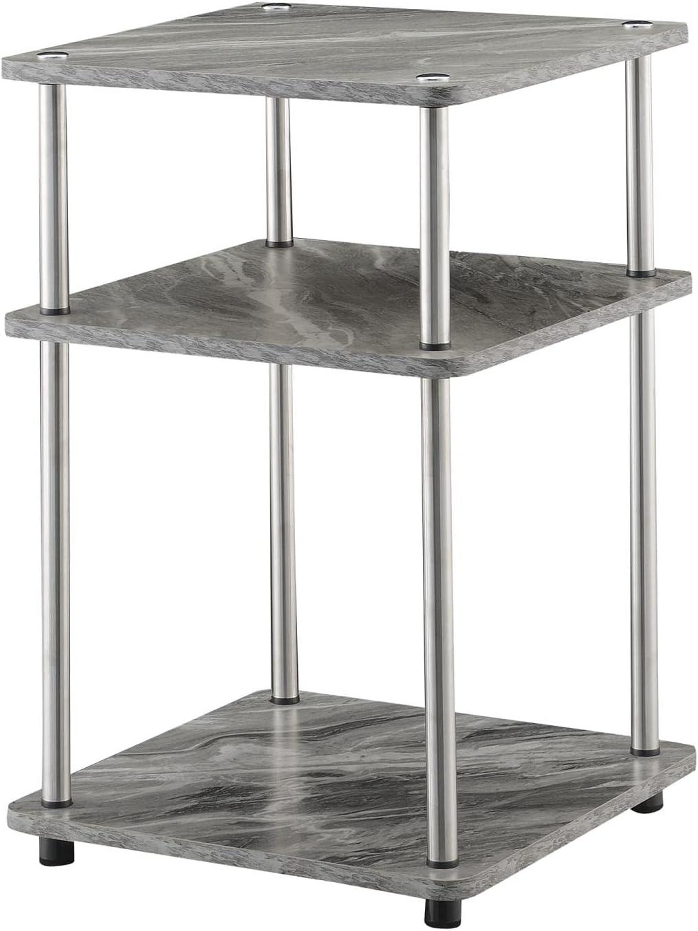 White Faux Marble Wood and Metal Three-Tier End Table