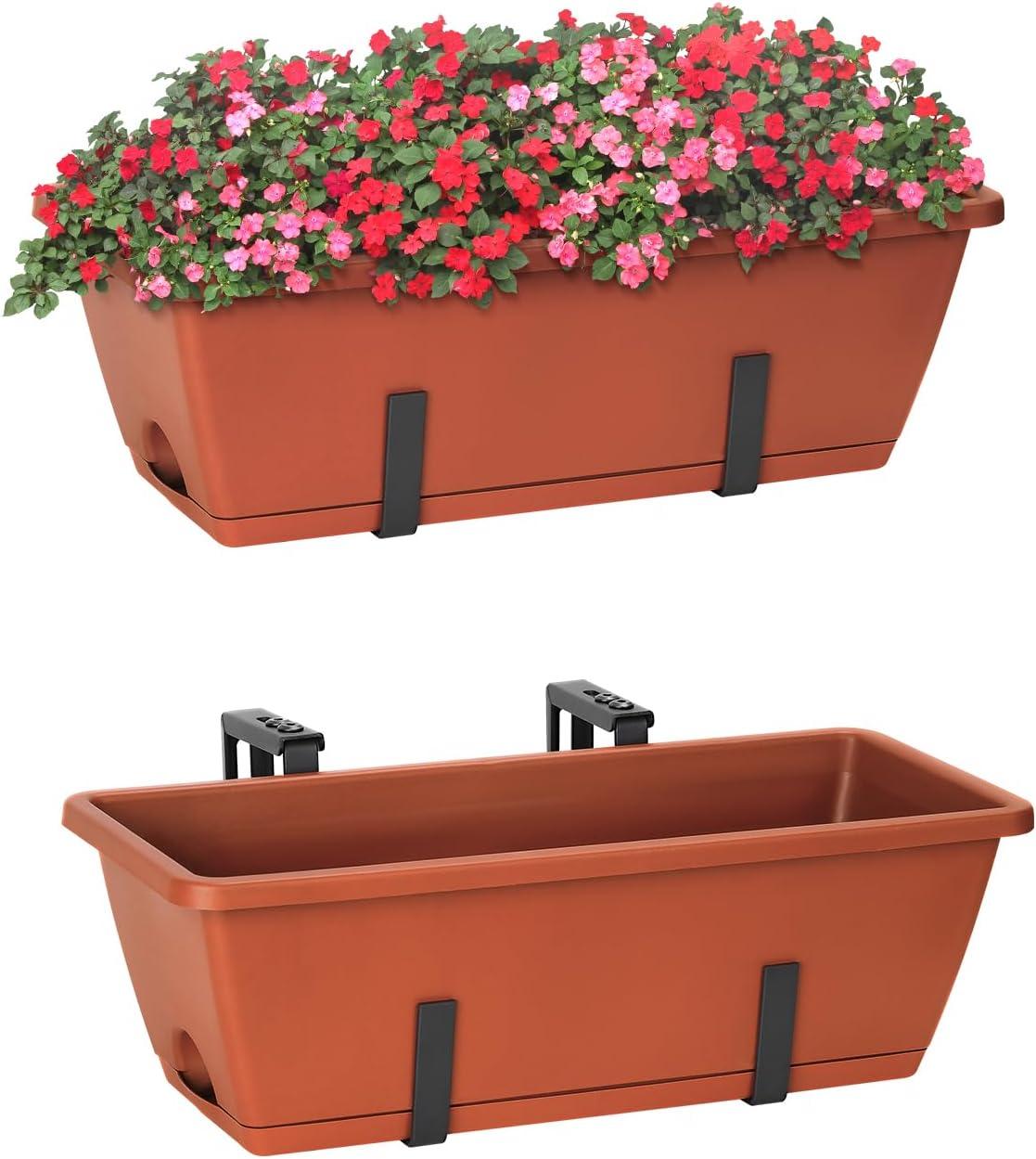 Terracotta 16.9 Inch Railing Planter Box with Metal Brackets