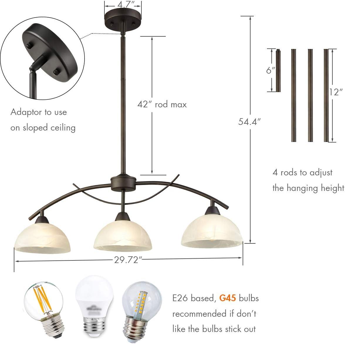 Dazhuan Vintage Frosted Glass Shade Pendant 3-Lights Chandelier Hanging Ceiling Lighting Fixtures