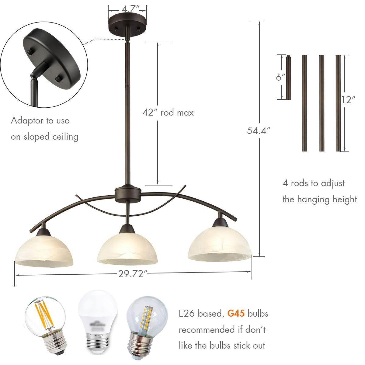 Dazhuan Vintage Frosted Glass Shade Pendant 3-Lights Chandelier Hanging Ceiling Lighting Fixtures