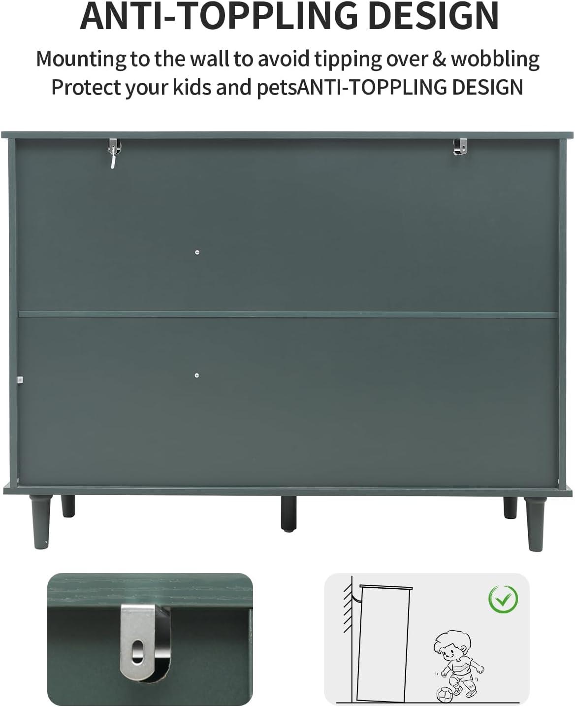 KINFFICT Sideboard Storage Cabinet with 3 Doors & 3 Drawers, Mid-Century 47"L Accent Cabinet for Living Room, Bedroom, Dark Green