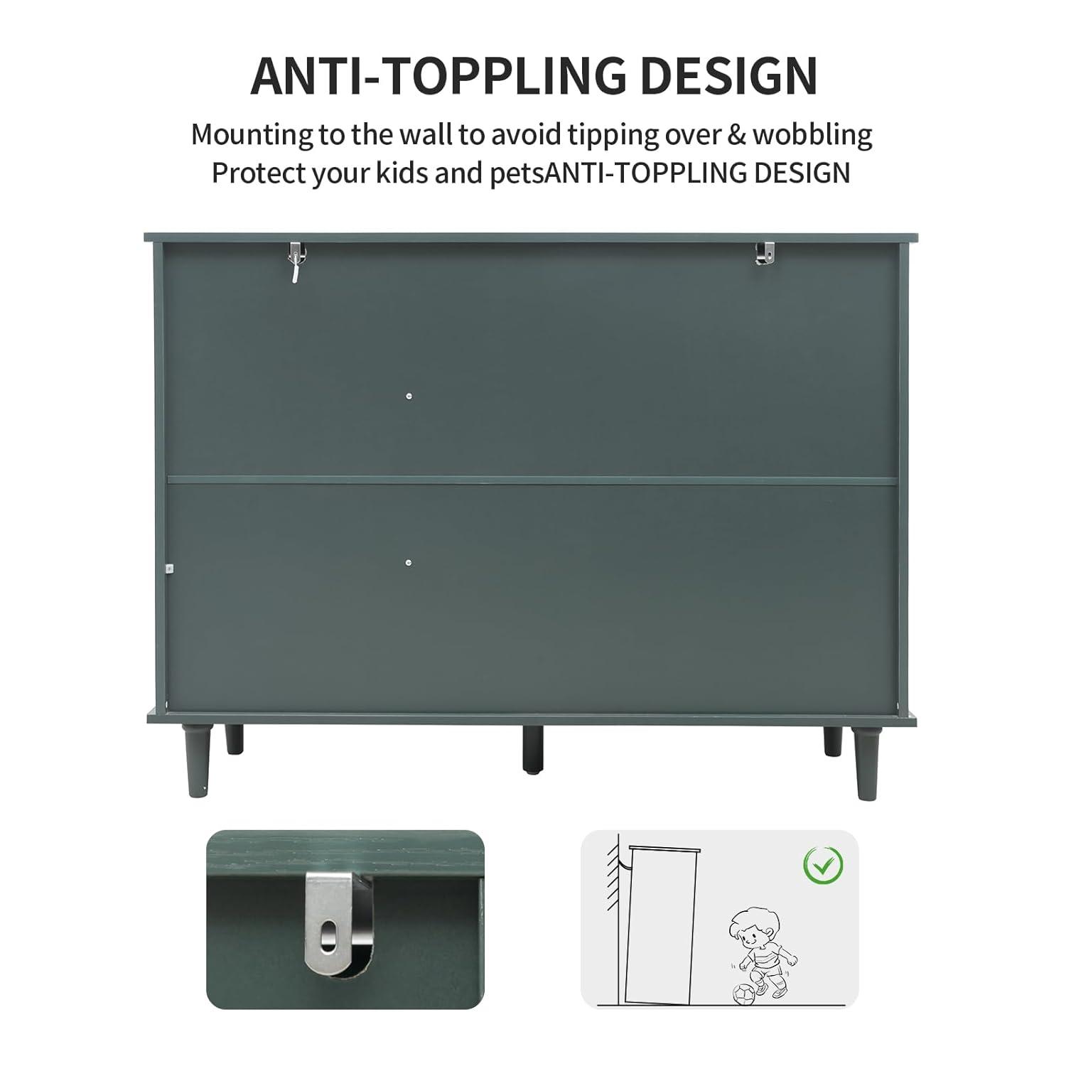 KINFFICT Sideboard Storage Cabinet with 3 Doors & 3 Drawers, Mid-Century 47"L Accent Cabinet for Living Room, Bedroom, Dark Green