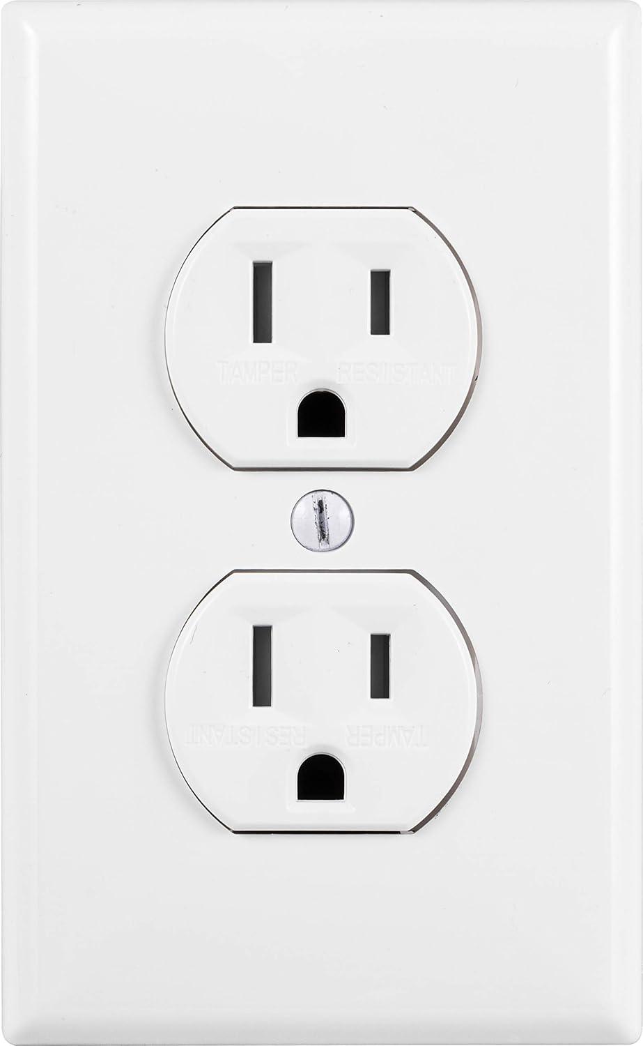 White Tamper Resistant Duplex Outlet with Wall Plate