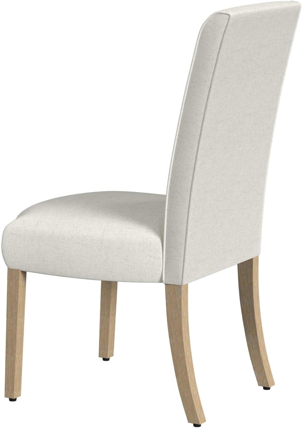 Cream Upholstered Linen Parsons Side Chair with Wood Legs, Set of 2