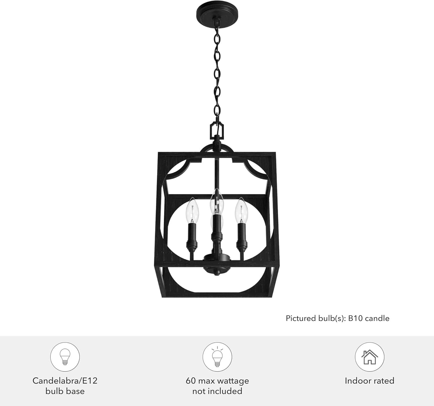Hunter - Highland Hill 4-light Rustic Iron, Medium Size Pendant Light, Dimmable, Formal Style, Lantern Shaped, for Bedrooms, Kitchens, Dining, Living Rooms - 19283
