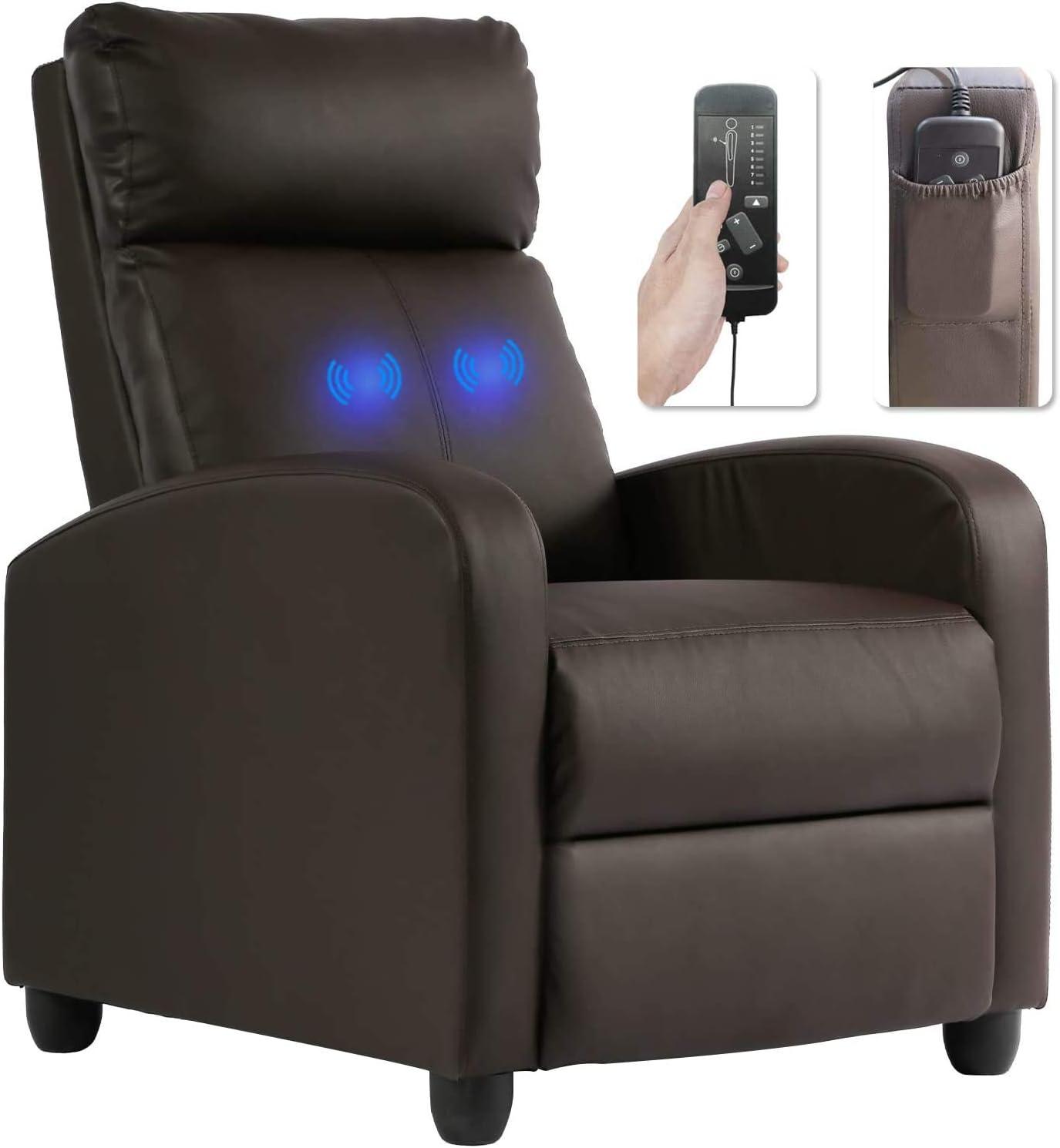 FDW Recliner Chair for Living Room Massage Recliner Sofa Reading Chair Winback Single Sofa Home Theater Seating Modern Reclining Chair, Brown