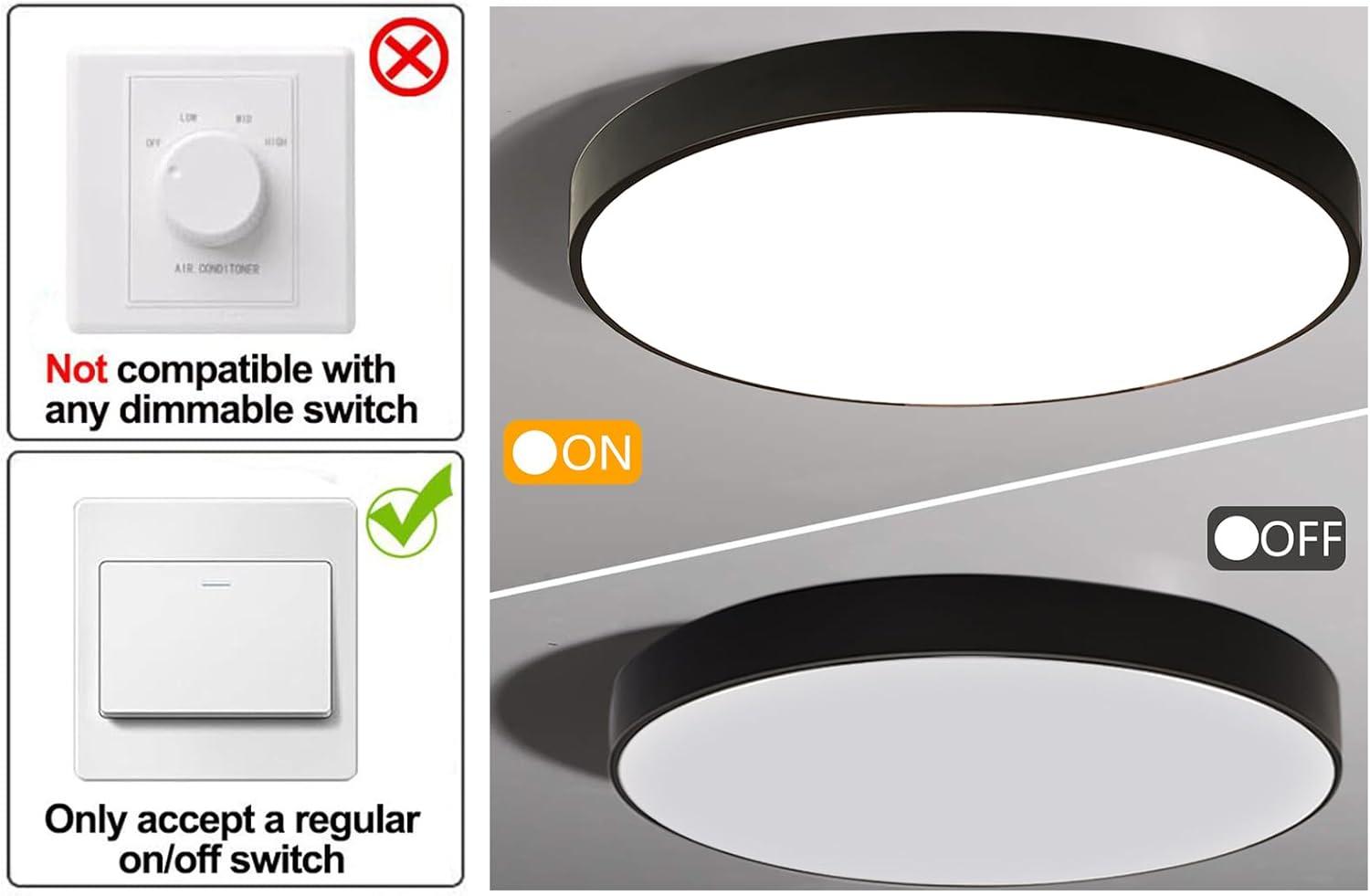 Ganeed 24W LED Flush Mount Ceiling Light, 12-Inch Modern Round Lamp, Hallway Light Fixture for Dining Room, Kitchen, Living Room, Bedroom, Office - Black