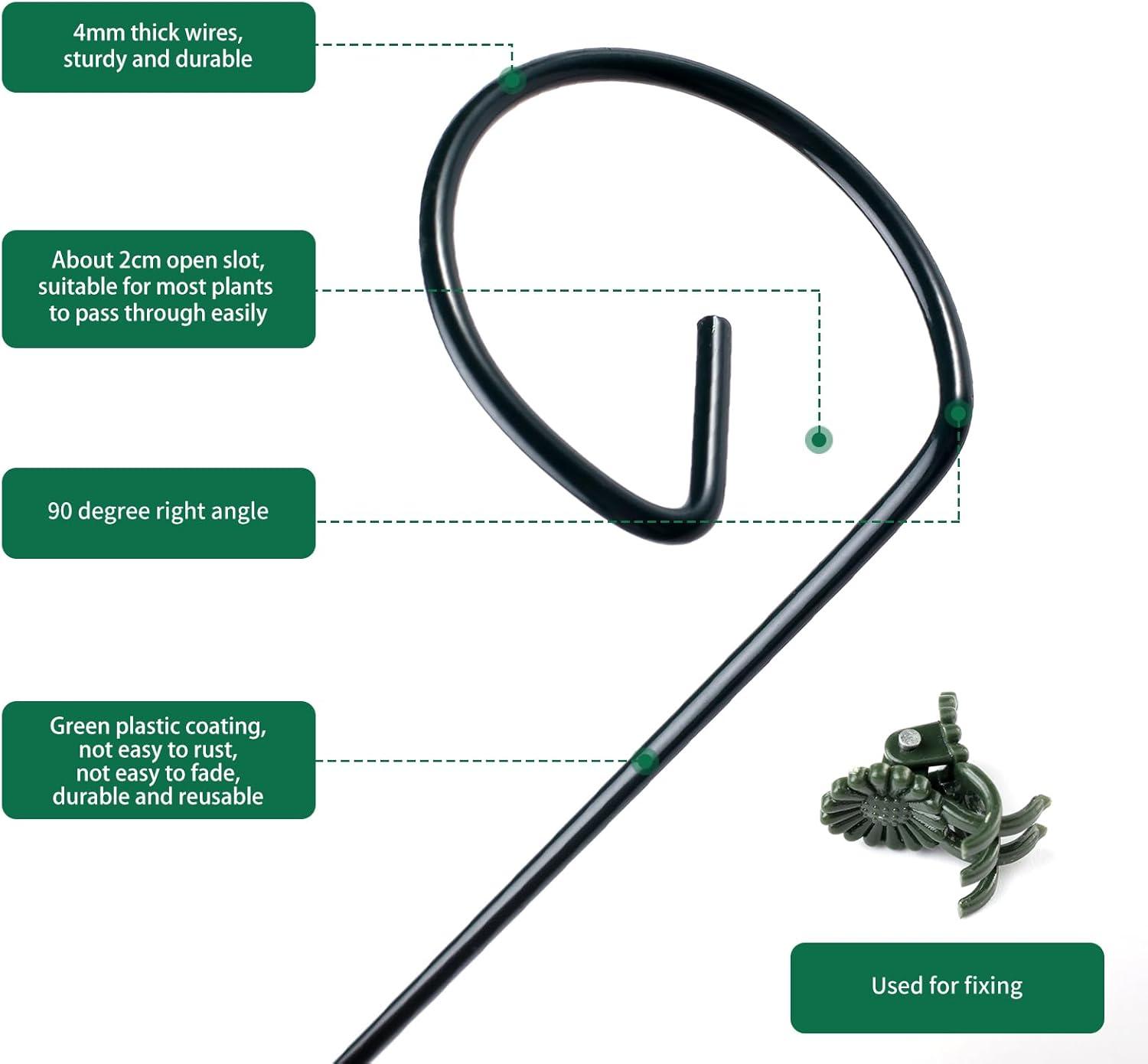 12 Pack Plant Stakes, 24 inch Plant Support Stakes, with 24 Pcs Plant Clips, Green, for Garden